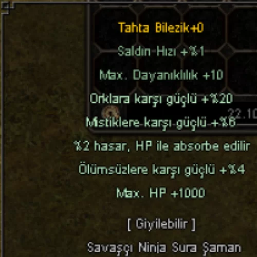  1K HP 20 ORK 6 MİSTİK 2 HP ABSORBE BİLEZİK SATILIR. ELİT ORK BİLEZİĞİ